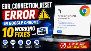 How to fix the ERR_CONNECTION_RESET error in Google Chrome using 10 working solutions, including DNS reset, cache clearing, network troubleshooting, and firewall checks.