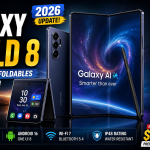 Samsung Galaxy Z Fold 8 foldable smartphone featuring a large AMOLED display, Galaxy AI interface, premium triple-camera system, Snapdragon 8 Elite 2 performance, and sleek foldable design in a modern 2026 concept.
