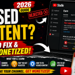 YouTube reused content guide showing YouTube Studio monetization review, reused content warning, original content examples, and tips to fix monetization rejection for YouTube creators in 2026.